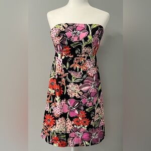 Lilly Pulitzer Petite 8 Sabrina Strapless Dress Black Flower Market Vintage 90’s